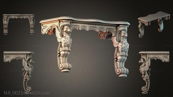 Carved console with winged lions 3d STL model