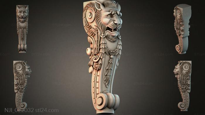 Furniture leg with a lions head and floral ornament 3d STL model