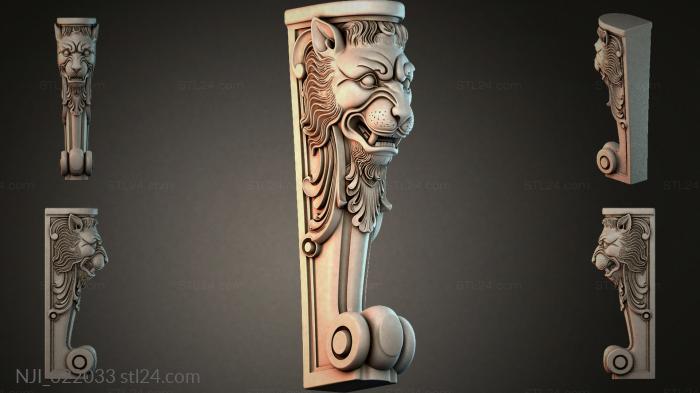 Furniture leg with a lions head and volute 3d STL model