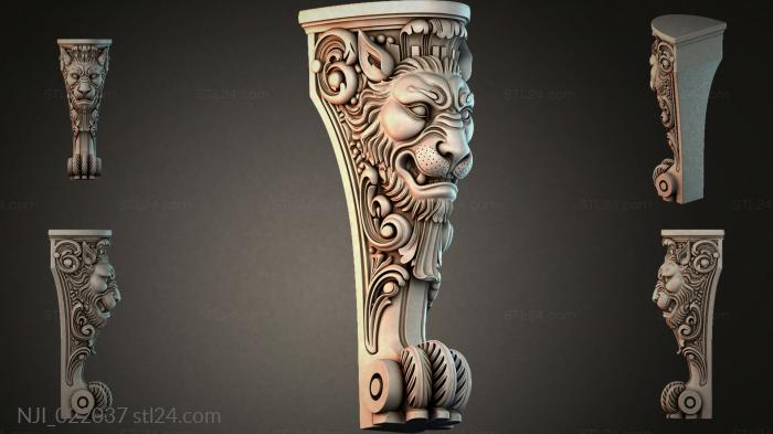 Furniture leg with a lions head and spiral curls 3d STL model