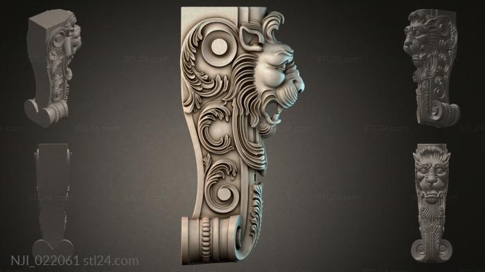 Furniture leg with a lion mask and spiral ornament 3d STL model