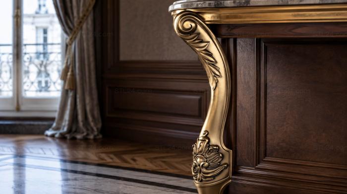 Legs (Curved furniture leg with floral decor and curls, NJ_0697) 3D models for cnc
