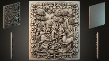 Different types of backgammon Panel with a classical hunting scene and figures in an ornamental frame 3d model