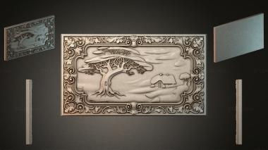 Different types of backgammon Panel with landscape and curls - relief decorative insert 3d model