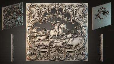 Different types of backgammon Hunting scene with horseman and animals in a rocaille frame 3d model