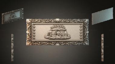 Different types of backgammon Panel with a relief castle on a hill in a decorative frame 3d model