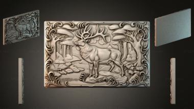Different types of backgammon Panel with a deer in the forest with a decorative frame 3d model