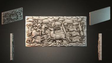 Different types of backgammon Hunting scene with animals and hunters relief panel 3d model