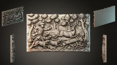 Different types of backgammon Hunting relief with horses and hunters in the forest 3d model