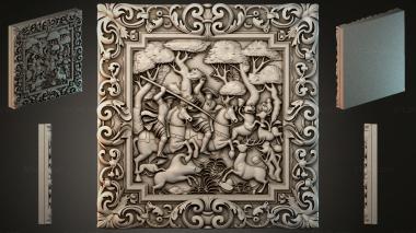 Different types of backgammon Panel with hunting scene and scrolls 3d model