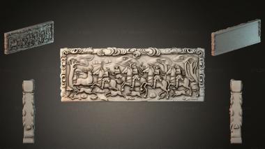 Different types of backgammon Frieze with a lion hunt and cavalry battle, rectangular horizontal bas-relief 3d model