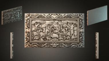 Different types of backgammon Carved wooden frieze with a hunting scene and animals 3d model