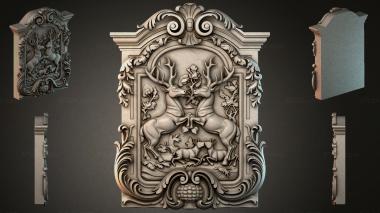 Different types of backgammon Carved cartouche with a pair of deer and plant ornament 3d model