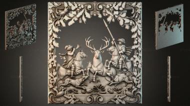 Different types of backgammon Hunting scene with a deer and horsemen in a carved frame 3d model