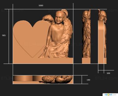 Memorial (Sculpture angel and heart, PM_0361) 3D models for cnc