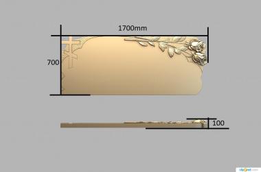 Memorial (Monument with two roses horizontal, PM_0422) 3D models for cnc