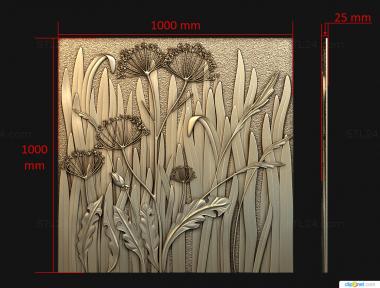 Floral panel (Motley grass, PRS_0007) 3D models for cnc