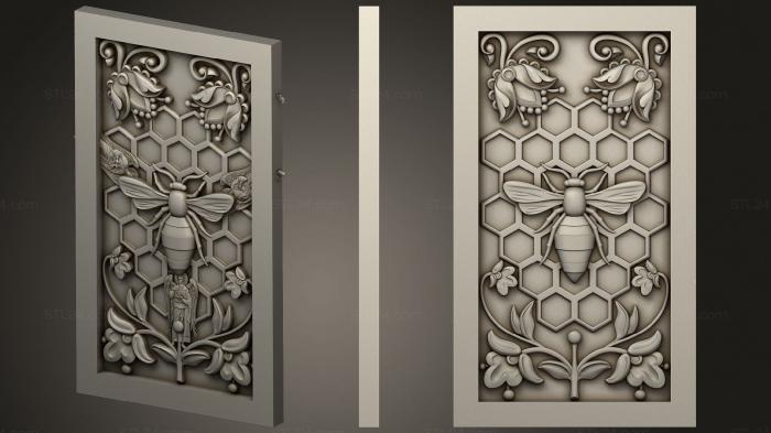 Square panels (Panel carved with bee, PN_0315) 3D models for cnc