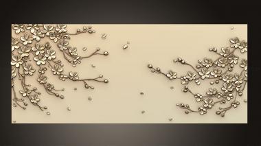 Square panels (Cherry blossom panel, PN_0348) 3D models for cnc