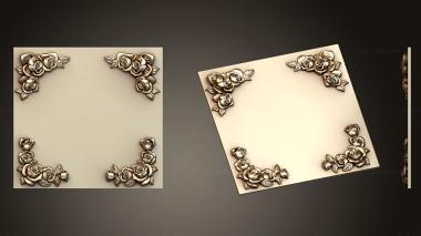 Square panels (Rose decor in the corners of a square panel, PN_0349) 3D models for cnc