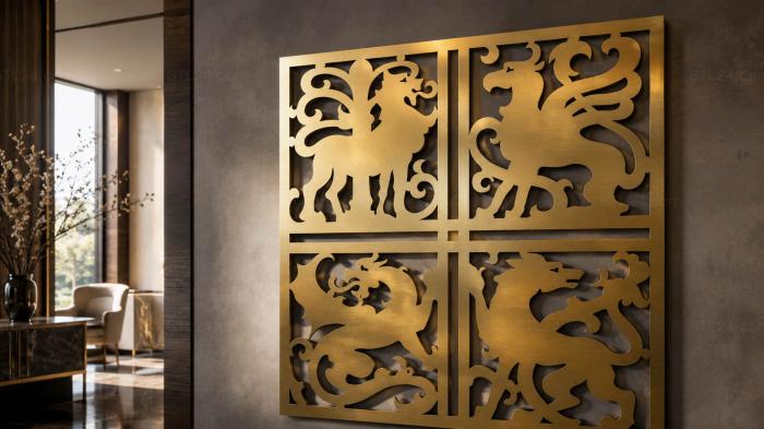 2D panel (Dragons and wolves, P2D_0018) 3D models for cnc