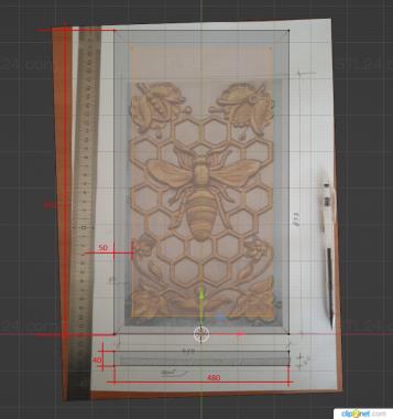 Vertical panel (Platbands with a bee, PV_0530) 3D models for cnc