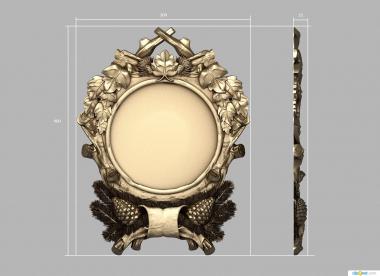 Art panel (Round frame with oak leaves, PD_0544) 3D models for cnc