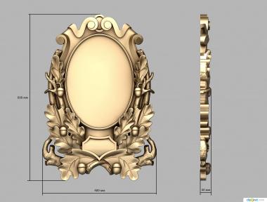 Art panel (Round frame with oak leaves, PD_0544) 3D models for cnc