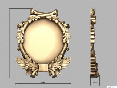 Art panel (Round frame with oak leaves, PD_0544) 3D models for cnc