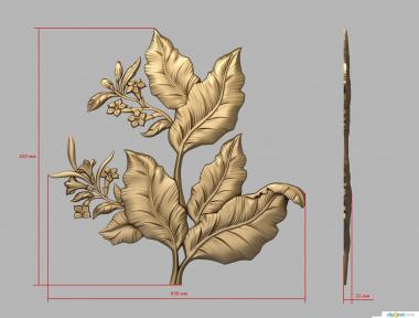 Art panel (Floral ornament with large leaves, PD_0567) 3D models for cnc