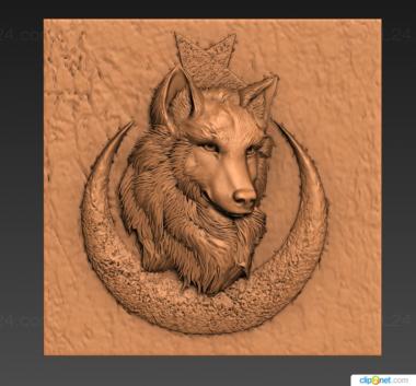 Панно художественные (Волк в полумесяце, PH_0350) 3D модель для ЧПУ станка