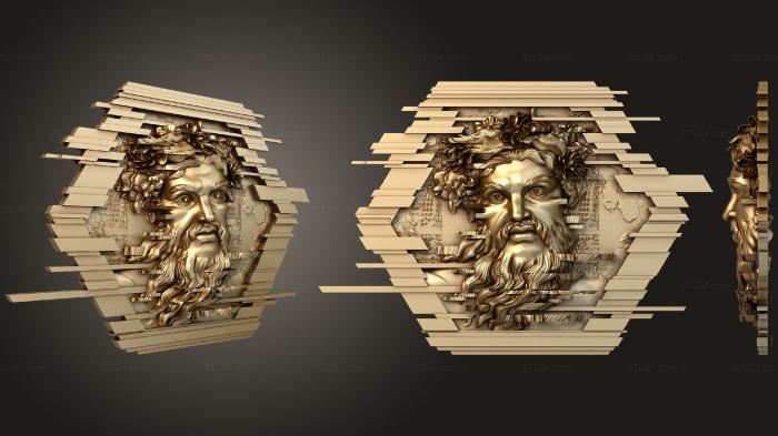 Панно художественные (Голова в рамке с линиями, PH_0358) 3D модель для ЧПУ станка