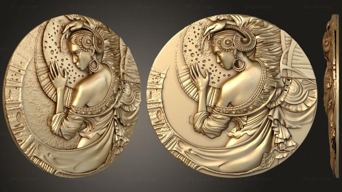Панно художественные (Панно медальен с девушкой, PH_0399) 3D модель для ЧПУ станка