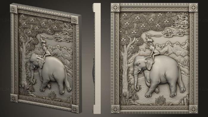 Панно художественные (Панно со слоном, PH_0518) 3D модель для ЧПУ станка