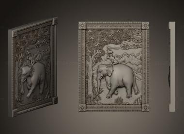 Панно художественные (Панно со слоном, PH_0518) 3D модель для ЧПУ станка