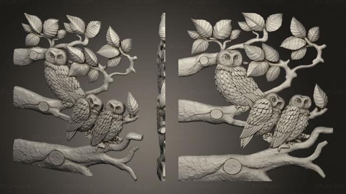 Панно художественные (Филенка двери совы на ветке дерева, PH_0532) 3D модель для ЧПУ станка