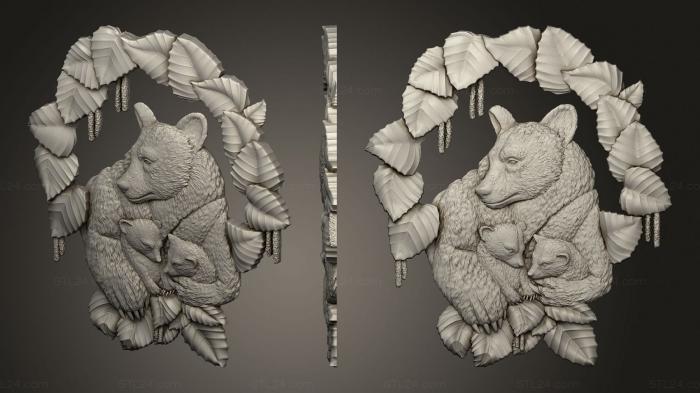 Панно художественные (Филенка двери медведь с медвежатами, PH_0533) 3D модель для ЧПУ станка
