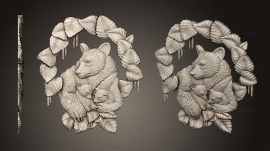 Панно художественные (Филенка двери медведь с медвежатами, PH_0533) 3D модель для ЧПУ станка