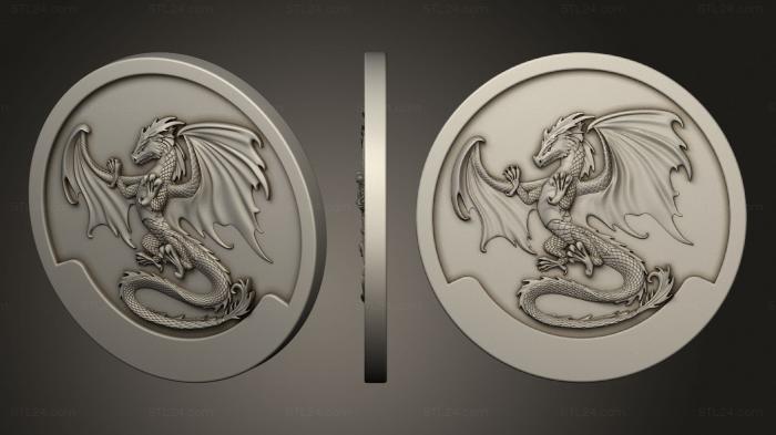 Панно художественные (Дракон на монету, PH_0551) 3D модель для ЧПУ станка