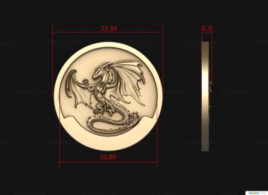 Панно художественные (Дракон на монету, PH_0551) 3D модель для ЧПУ станка