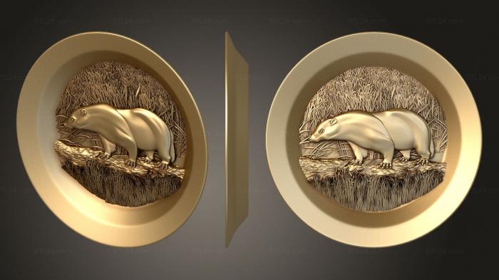 Панно художественные (Тарелка с панно Барсук в Лесу, PH_0554) 3D модель для ЧПУ станка