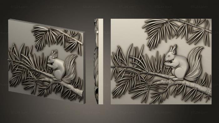 Art pano (Facade squirrel on a spruce branch, PH_0556) 3D models for cnc