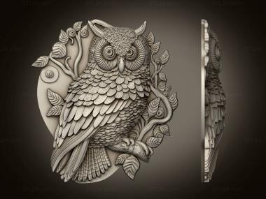 Art pano (Owl on a branch, PH_0573) 3D models for cnc