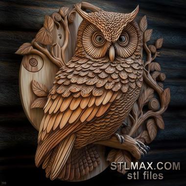 Art pano (Owl on a branch, PH_0573) 3D models for cnc