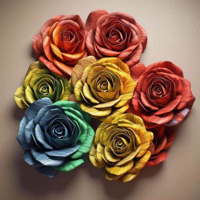 Patterns and decorations (St Rainbow roses 3, PATTERN_479) 3D models for cnc