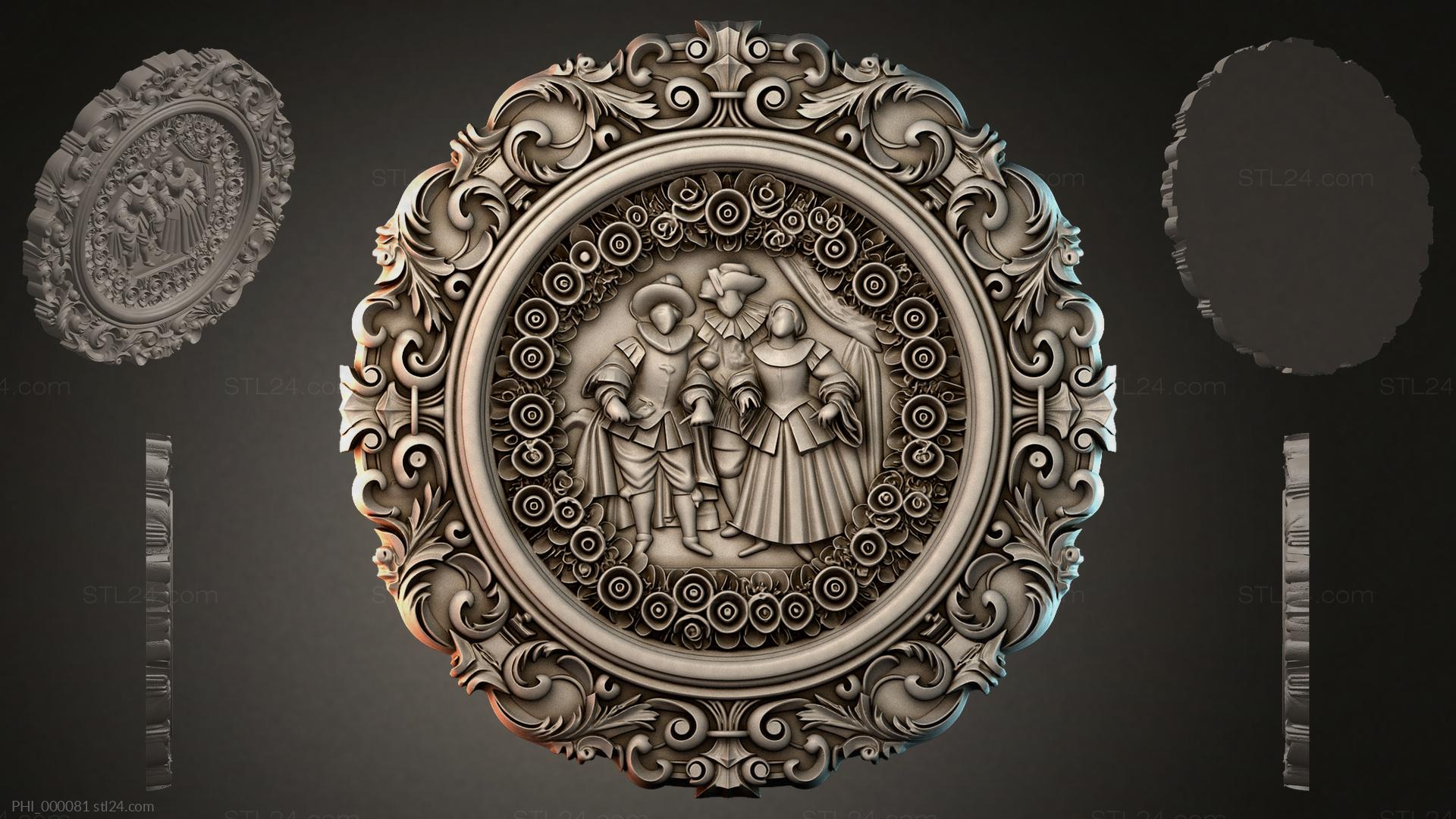 Different panels - Round bas-relief frame with two figures, PHI_000081 ...