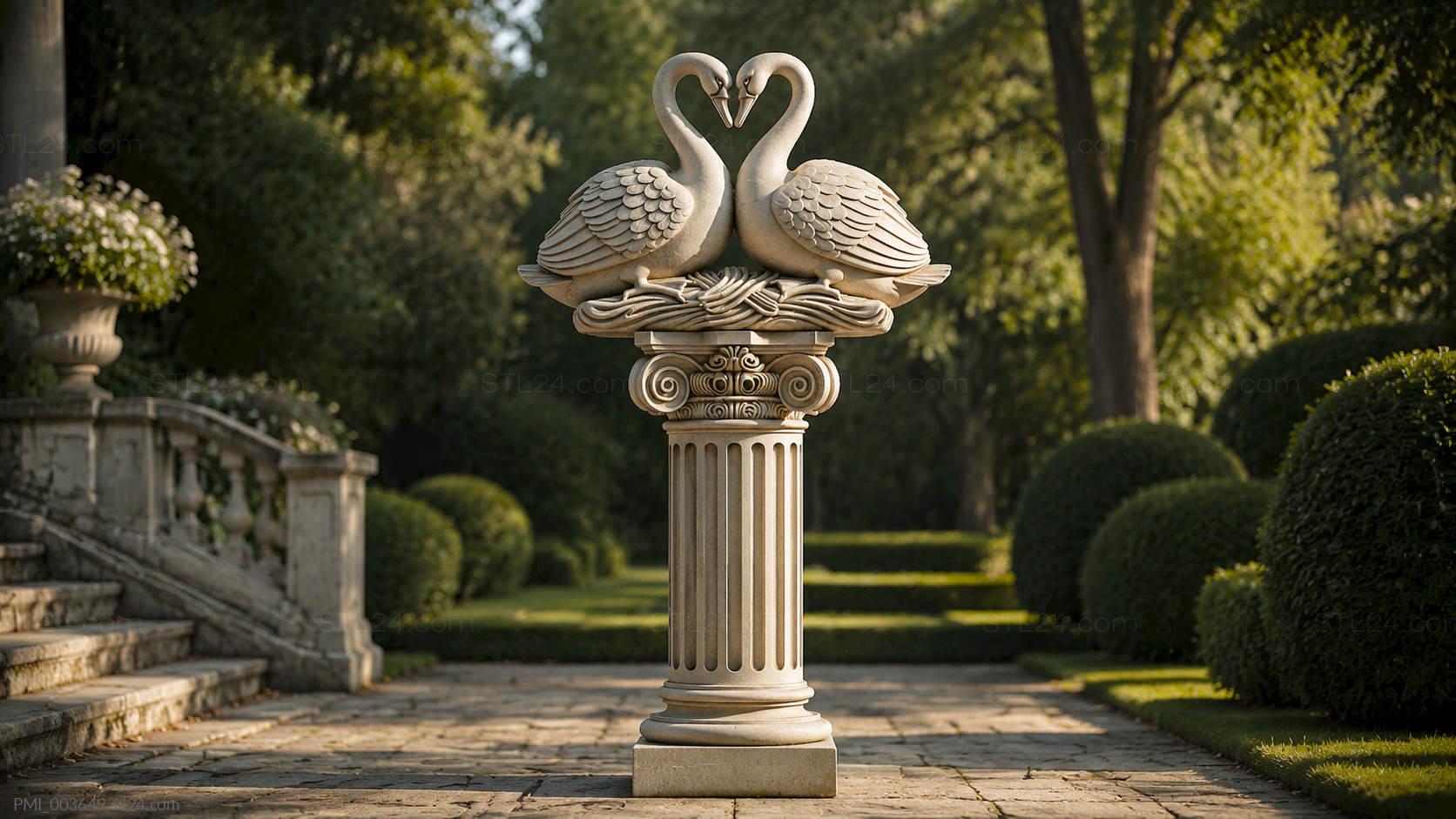 Swans Column Various monuments - Swans on a Column, PMI_003649. 3D stl model for CNC