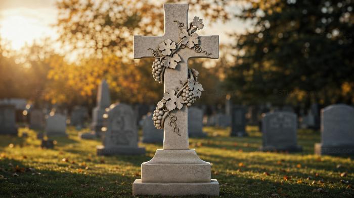 Various monuments (Cross with grapevine and leaves on a pedestal, PMI_010783) 3D models for cnc