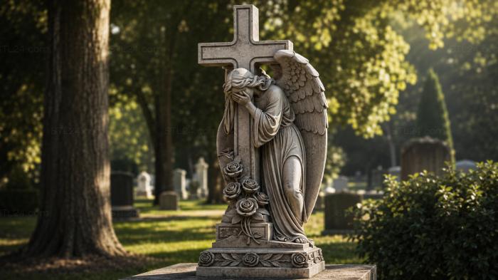 Angel with a Cross and Roses Monument 3d STL model