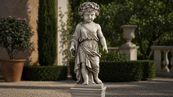 Classical statue of a child with a laurel wreath in drapery 3d STL model